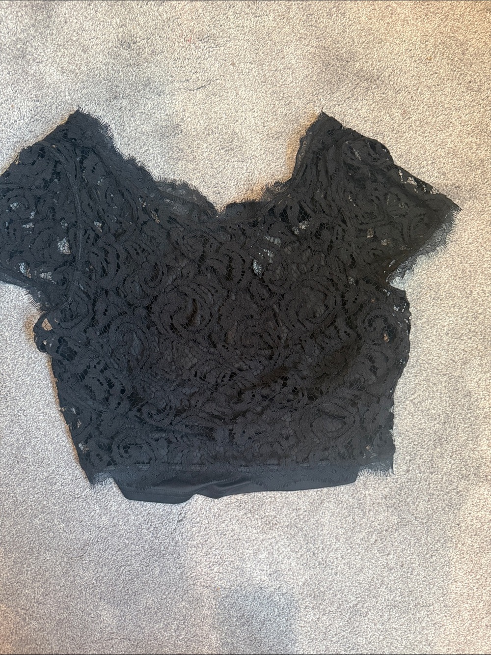 Adrianna Papell Black Floral Lace Crop Top